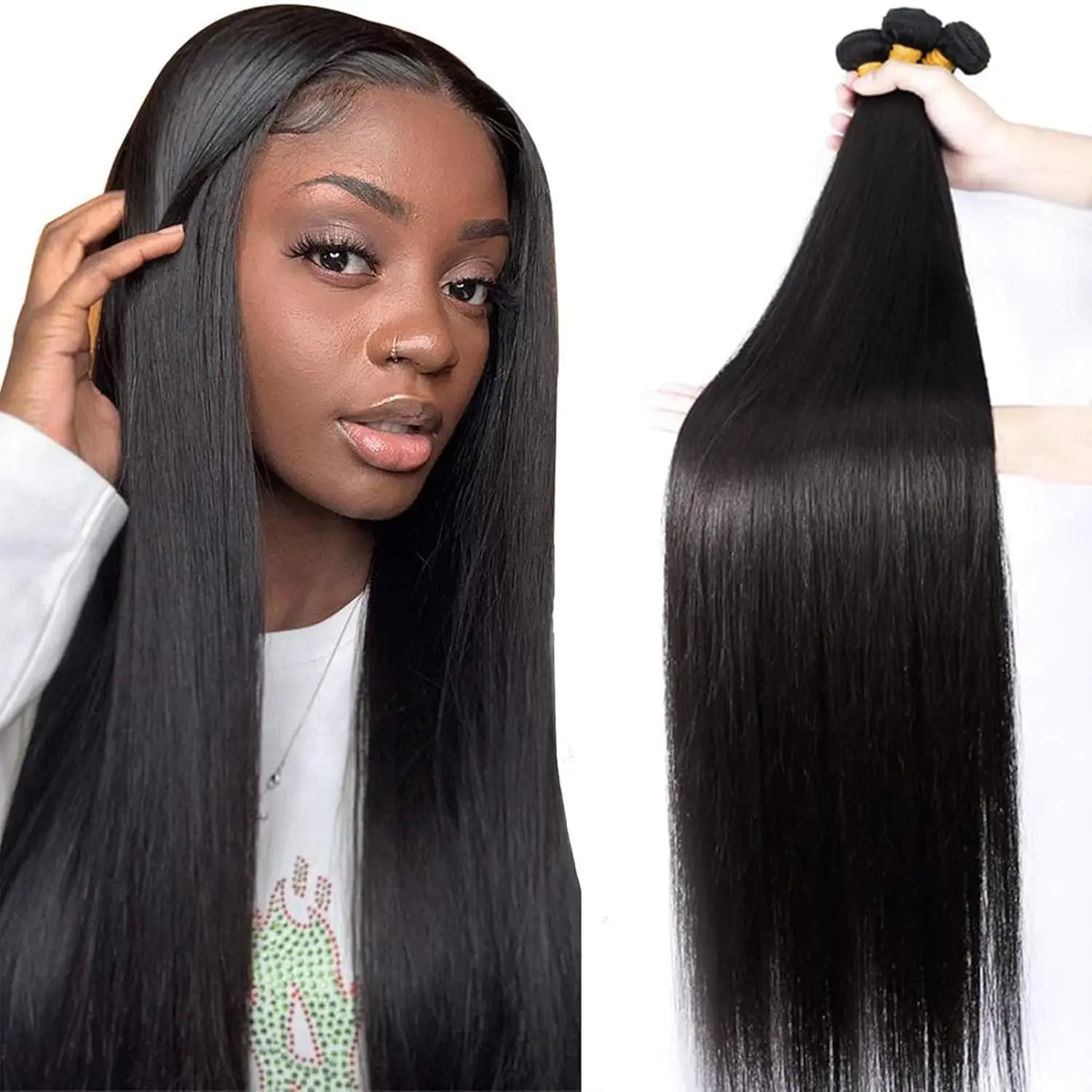 

Straight Bundles Human Hair 8-32 Inch Hair Weave Bundles 100% Human Hair Extensions Natural Black Raw Hair Bundles
