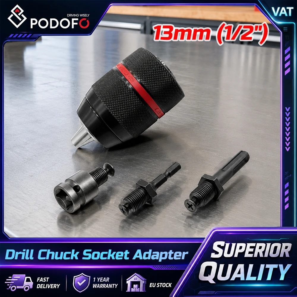 Podofo Bohrfutter aus Metall, 1,3 mm, 1/2 Zoll Bohrfutter-Steckadapter, Hardware-Werkzeug, 1/2-20 UNF, für manuelle elektrische Bohrmaschinen, professionelles Bohrfutter-Set, leicht, zuverlässig