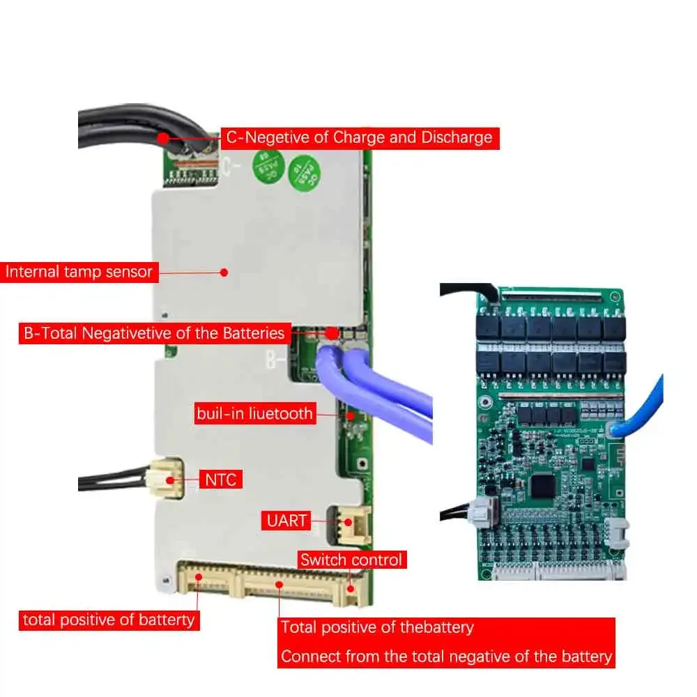 JIABAIDA BMS Smart BT APP 6S-22S LiFePo4 Li-ion Battery 40A-100A Continuous Current 100mA Balance 8S 10S 12S 13S 16S 20S JBD BMS