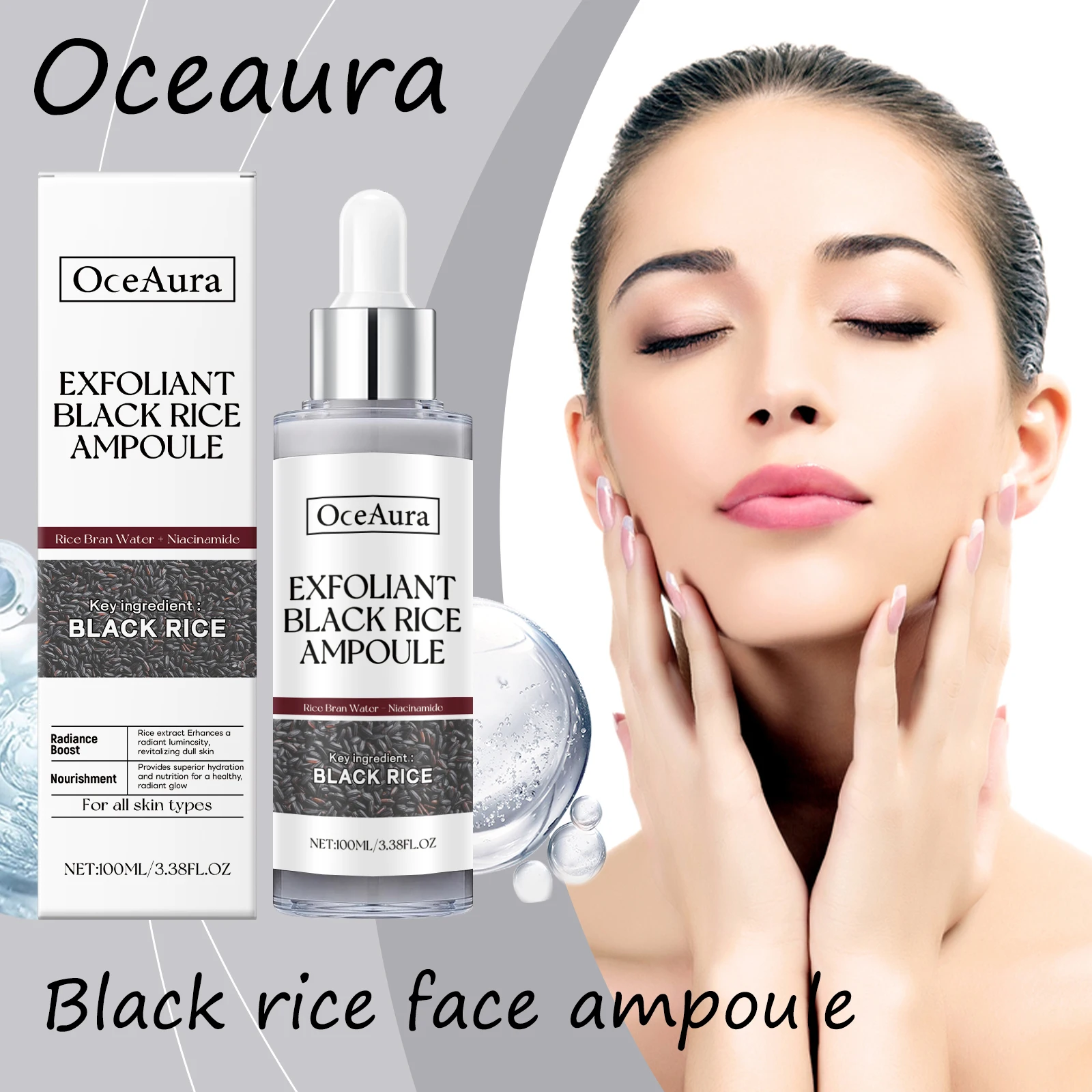 

Oceaura Black Rice Face Exfoliating Liquid Gentle Remove Dead Skin Oil Control Exfoliating Glowing Skin Tone Face Serum Ampoule