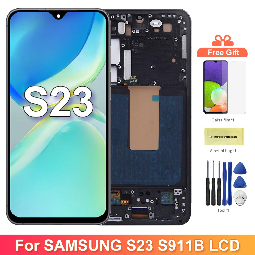 TFT S23 Screen Assembly for Samsung Galaxy S23 S911B S911B/DS Lcd Display Digital Touch Screen with Frame Replacement