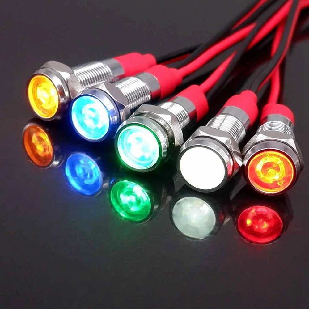 Indicateur d'alimentation en métal de 6mm, Mini voyant lumineux LED 3v 6v 12v 24v 110v 220v rouge Orange vert bleu blanc