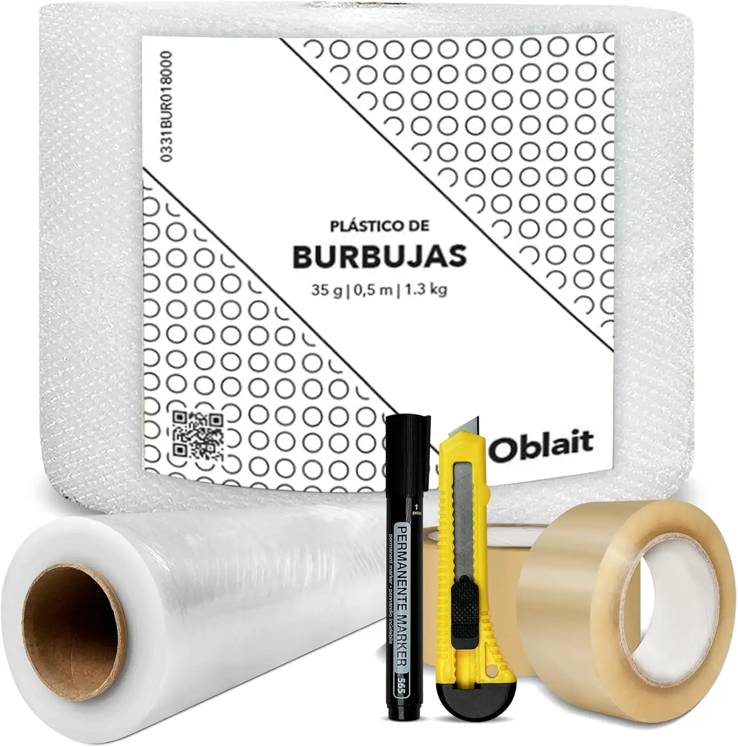 Confezione rotolo di plastica bolla confezione 50 cm x 100 m + pellicola da imballaggio 50 cm x 300 m + 2 nastro adesivo 48 mm x 66 m + taglierina e pennarello gratuiti