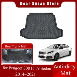 Car Rear Trunk Mat for Peugeot 308 II MK2 T9 Sedan 2014~2021 Part Foot Liner Luggage Tray Rug Pad Boot Carg Cover Accessories