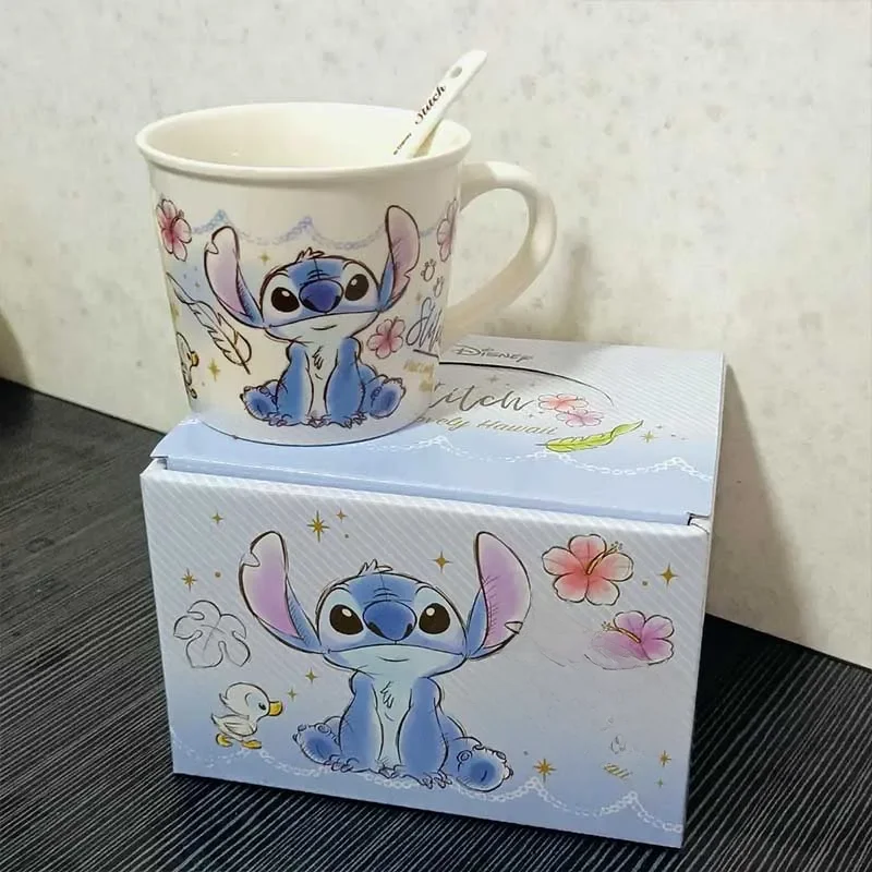 Disney princesse Mickey Mouse Winnie ourson point tasses à café tasse en céramique enfants tasse 250ml lait jus poignée tasse + cuillère