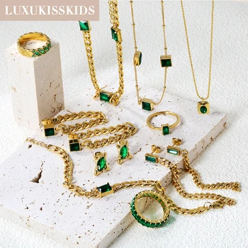 LUXUKISSKIDS 빈티지 그린 지르코니아 주얼리 목걸이, 귀걸이 팔찌, 스테인리스 스틸, 반짝이는 매력, CZ 럭셔리 주얼리 세트, 비쥬 Best5 LUXUKISSKIDS 빈티지 그린 지르코니아 주얼리 목걸이, 귀걸이 팔찌, 스테인리스 스틸, 반짝이는 매력, CZ 럭셔리 주얼리 세트, 비쥬 Best5