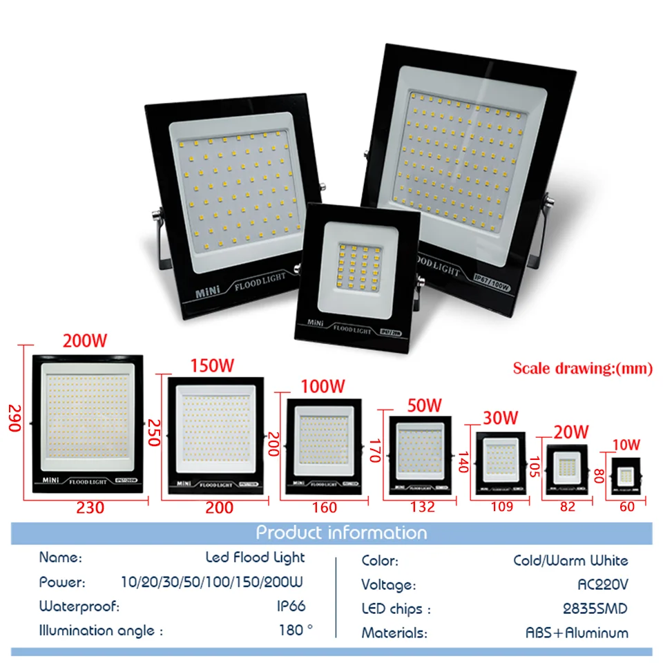 Imagem -02 - Impermeável ao ar Livre Luz de Inundação Floodlights de Parede Iluminação do Jardim de Rua Spotlight Ip66 ac 220v 30w 50w 100w 150w 200w