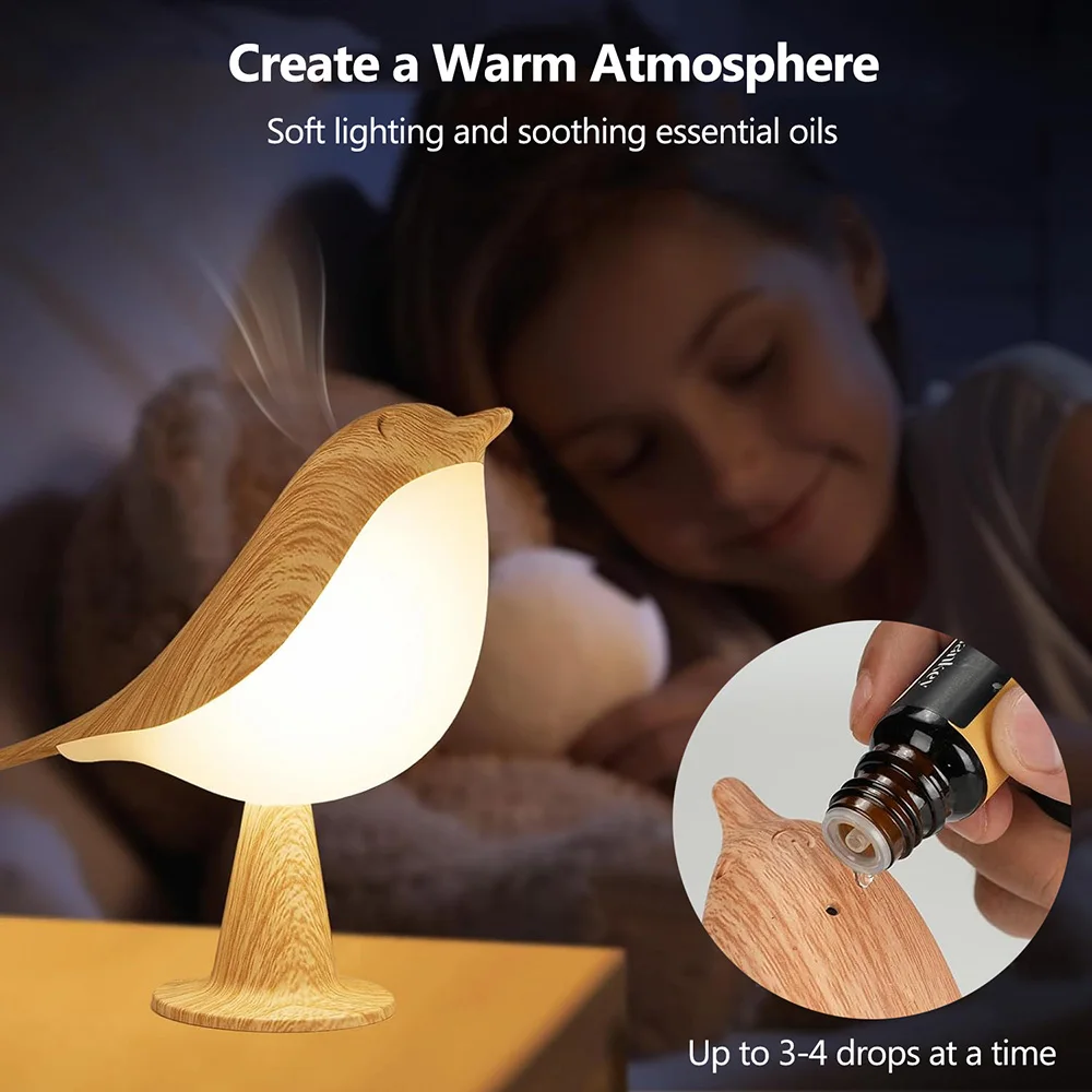Aromatherapy led Decorative Light, Bedroom Bedside Bird night light, charging touch Ambient desk lamp