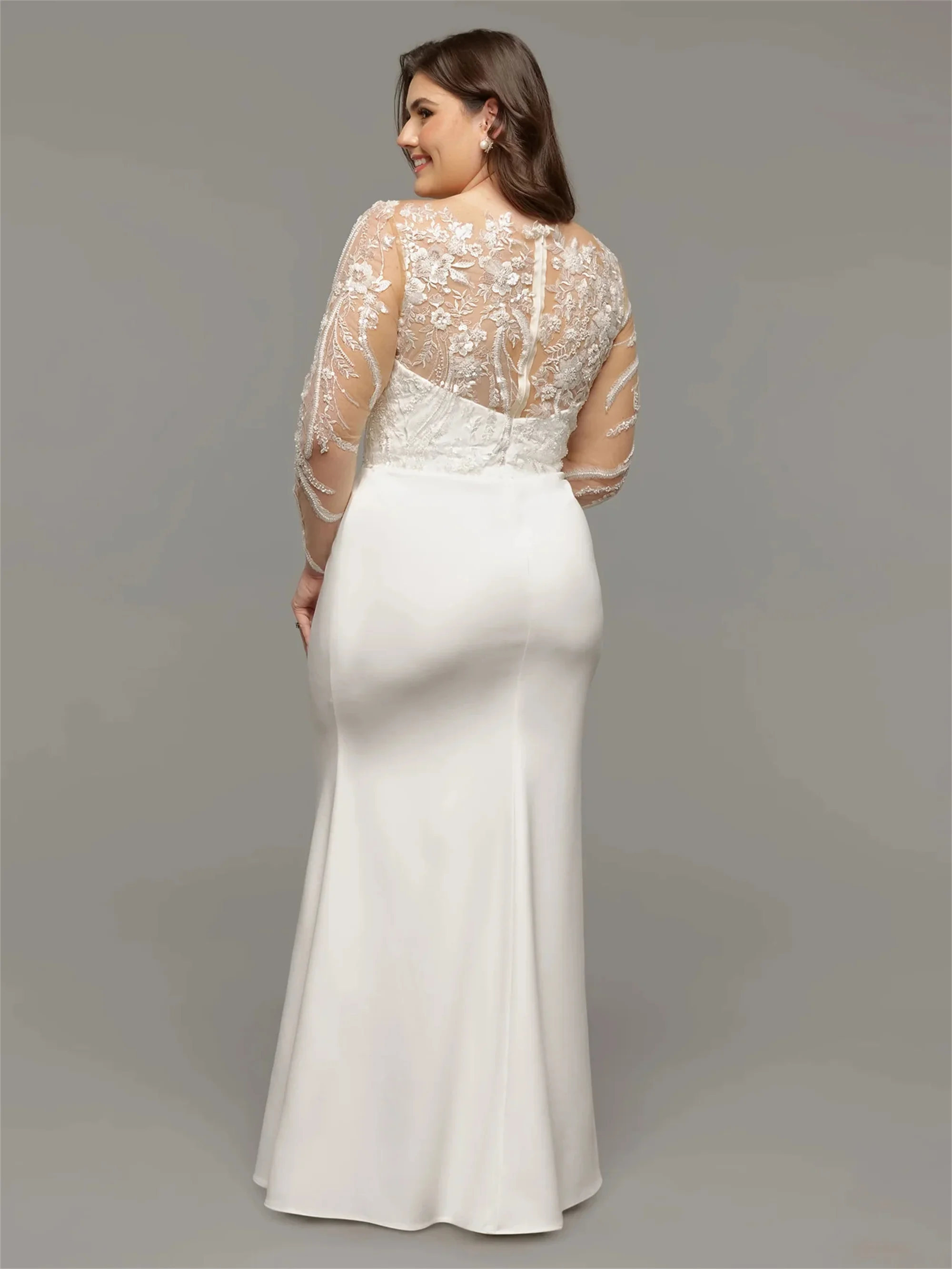 EVON BRIDAL Свадебное платье русалки больших размеров Элегантное платье невесты с длинными рукавами Классическое облегающее бедра свадебное платье по индивидуальному заказу