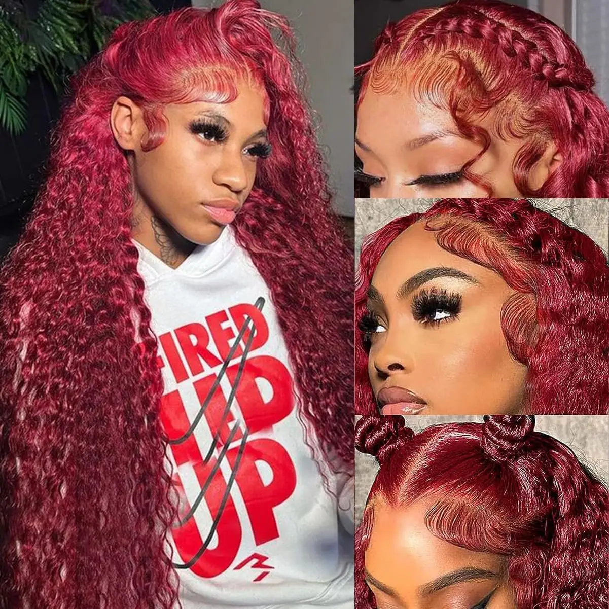 

Deep Wave 99J Burgundy 13x4 HD Lace Frontal Wig 200 Density Human Hair Curly Transparent Lace Front Wigs Red Wine Water Wave