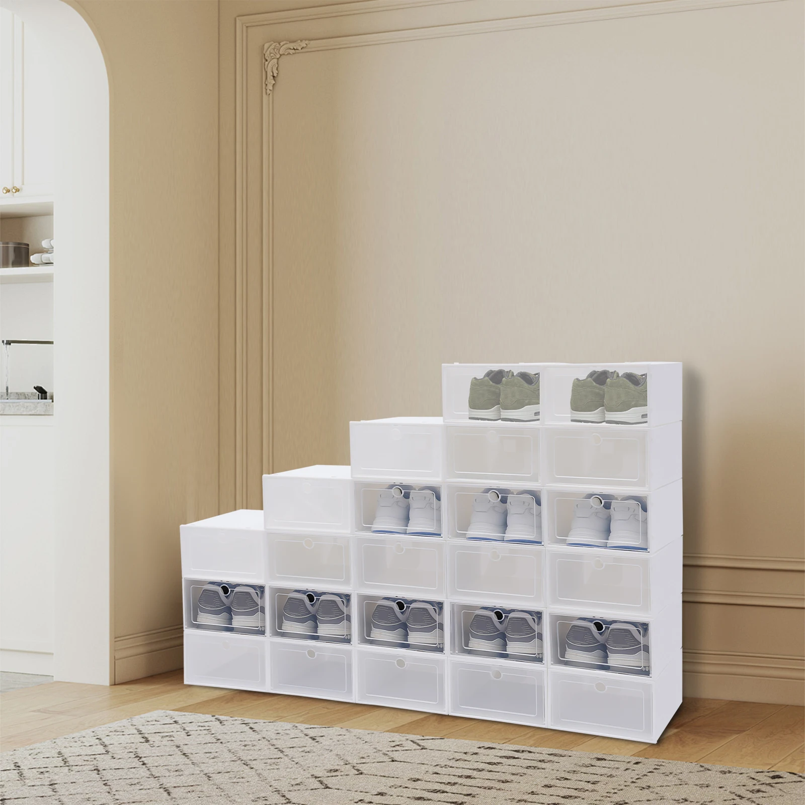 24Pcs PP Shoe Boxes Clear Shoe Boxes Stackable Shoe Storage Boxes with Lids Clear Plastic Stackable Shoe Organizers For Closet