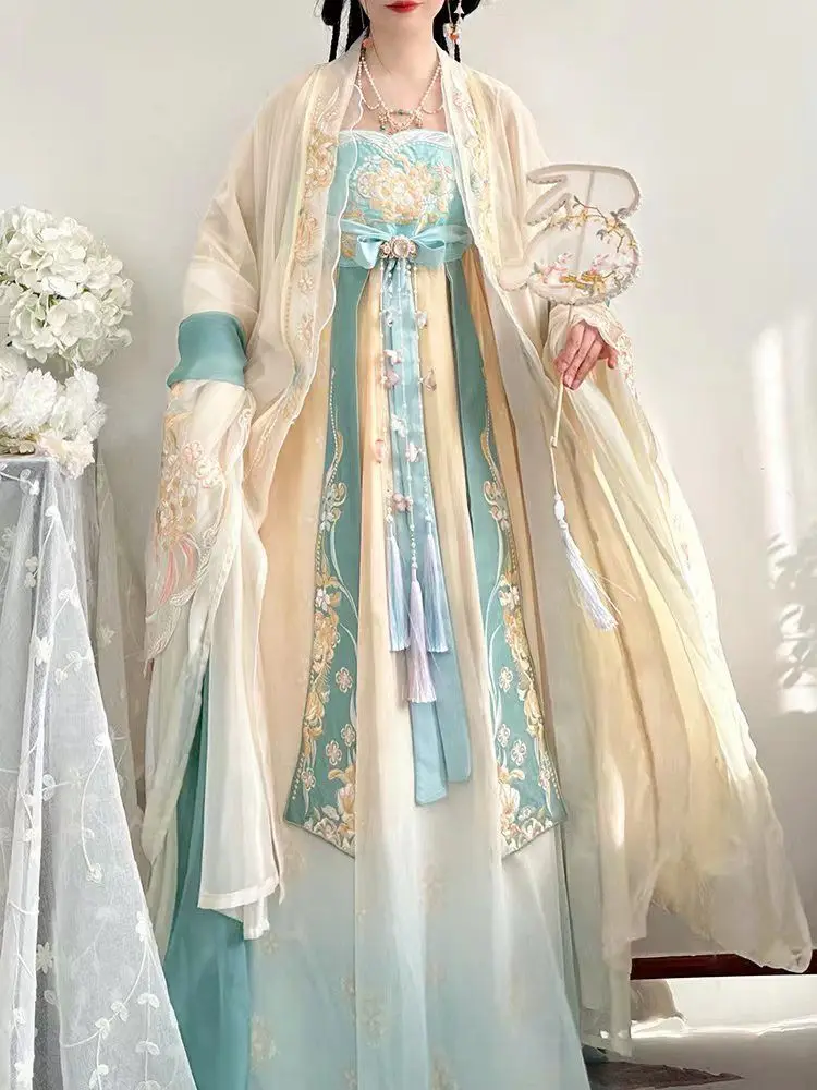 

Chinese Hanfu Dress Women Cosplay Costume Vintage Ancient Cyan Blue 3pcs Sets Party Outfit Hanfu Dress Tang Dynasty Suits