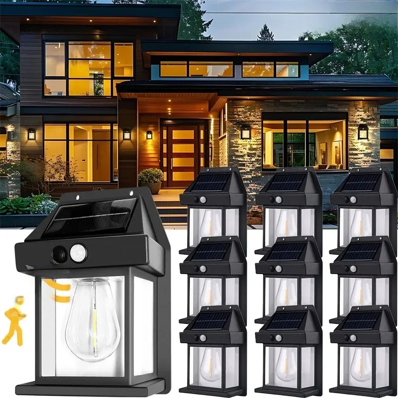 1-10PCS Solar Tungsten  Wall Lights IP65 Waterproof Wireless Motion Sensor Security Lamps Dusk to Dawn Lighting for Garden Decor