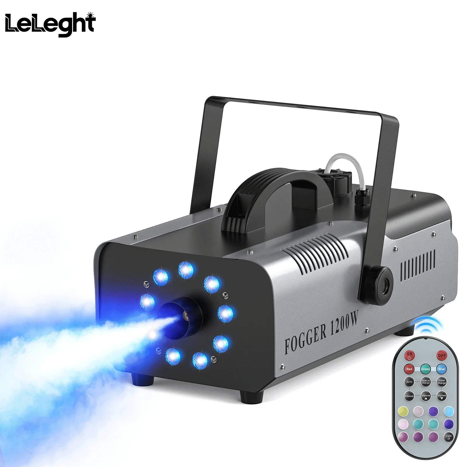 leleght 1200W Mini Smoke Machine RGB Colorful 9 LEDs Fog Ejector Stage Effect Fogger Spray Equipment for Show Wedding Party