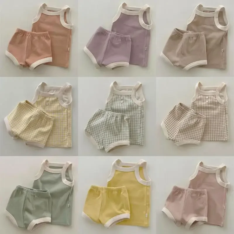2025 nouveau bébé sans manches vêtements ensemble garçon fille été mince coton gilet + short 2 pièces costume tenues pour bébés enfant en bas âge respirant ensemble