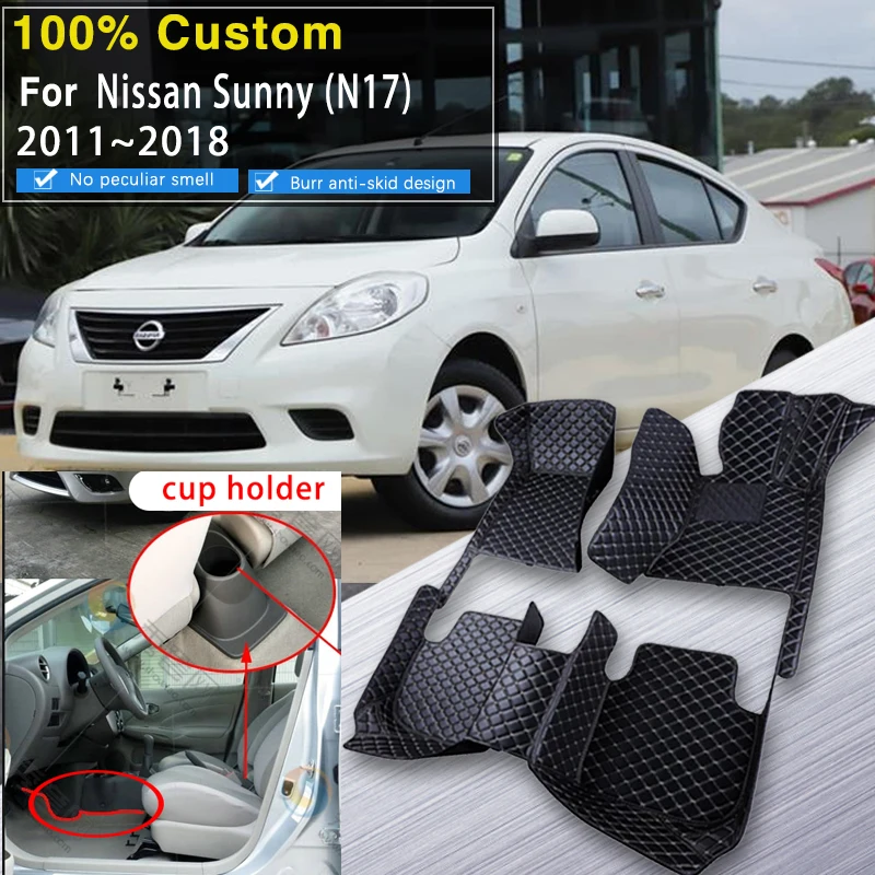 

Car Floor Mats For Nissan Almera Sunny N17 2011~2018 Waterproof Alfombrillas Coche Floor Mats Car Mats Fully set Car Accessories