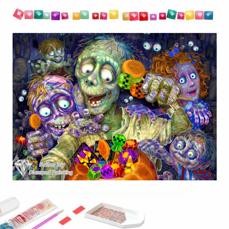 Zombie Like Candy 5d Diamond Painting Kits Halloween Horror Skull Pumpkin Art Cross Stitch Handcraft Embroidery Room Decor