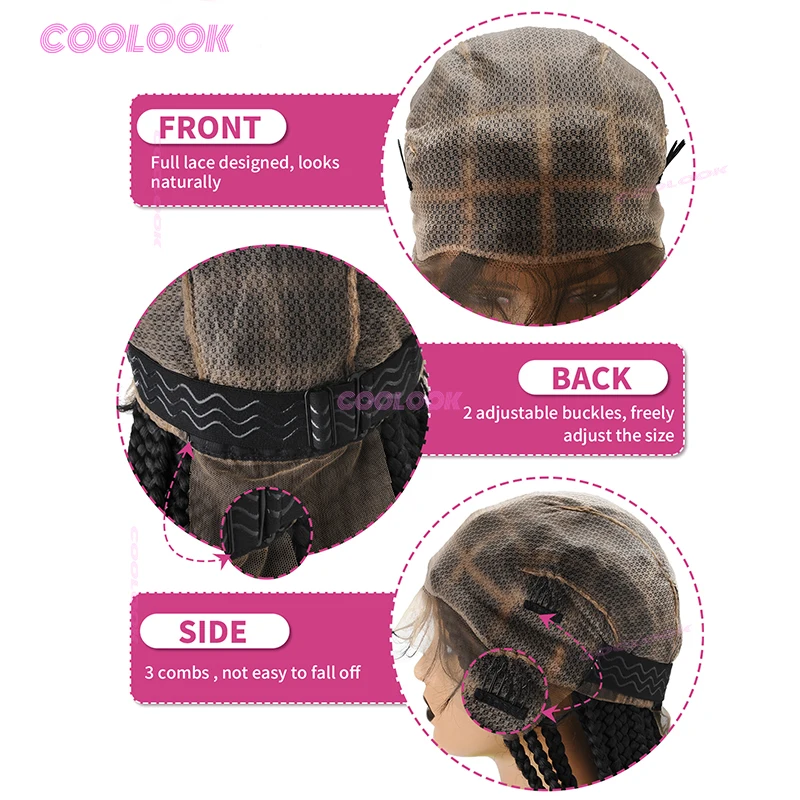 36 "صندوق أكبر الضفائر شعر مستعار الاصطناعية كامل الدانتيل جديلة شعر مستعار للنساء كورنو شعر مستعار مضفر نمطين #5