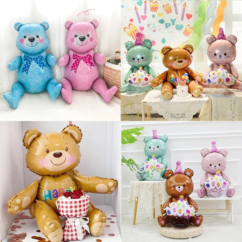 Ours Assis 3D Tenant un Ballon en Feuille de Gâteau, Accessoires de Photo d'Anniversaire de Bébé, Cadeau de ixPréChristophe, de Mariage, Ikk