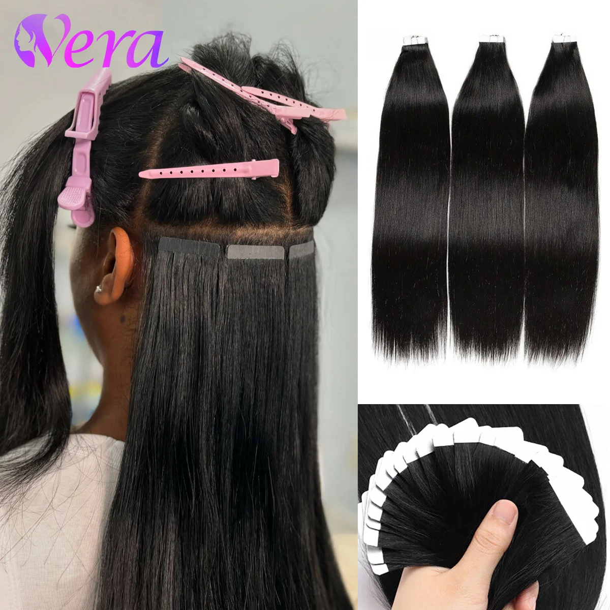 

Лента для наращивания человеческих волос, 20 шт., натуральная черная прямая бразильская лента для наращивания человеческих волос, лента для утка кожи, Ins для женщин