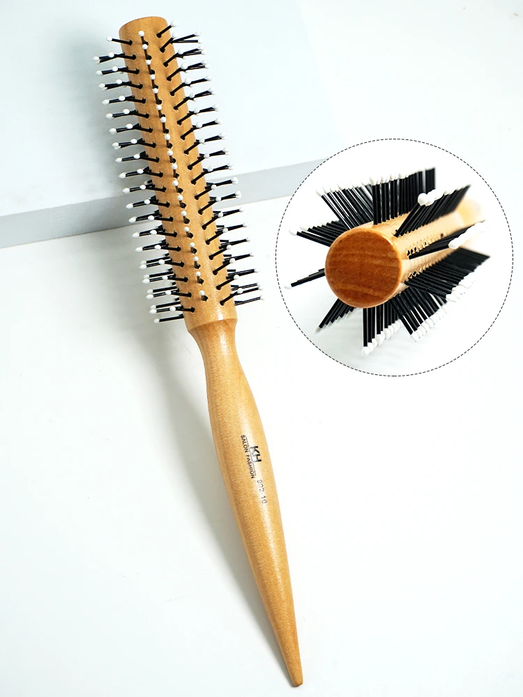 3 Sizes Wood Boar Bristle Hair Round Brush Hairdresser Styling Tools Anti Static Brush For Hair Curly Comb Pro Hair Brush