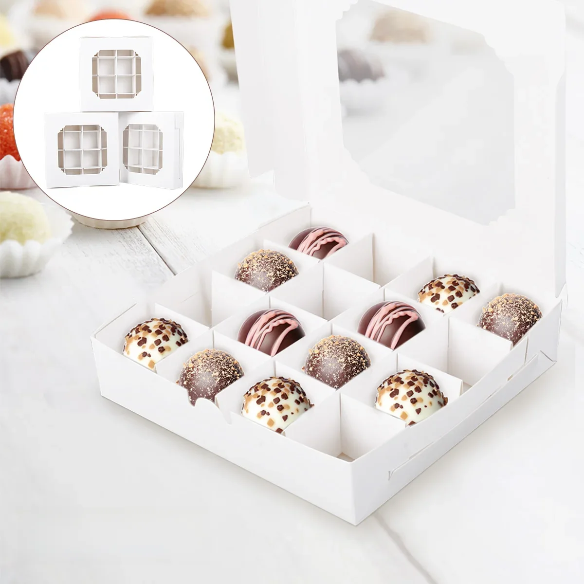 Boîtes à bonbons blanches vides avec Inserts, fenêtre transparente et séparateur pour chocolat sucré, boîtes à 16 compartiments, 20/40 pièces