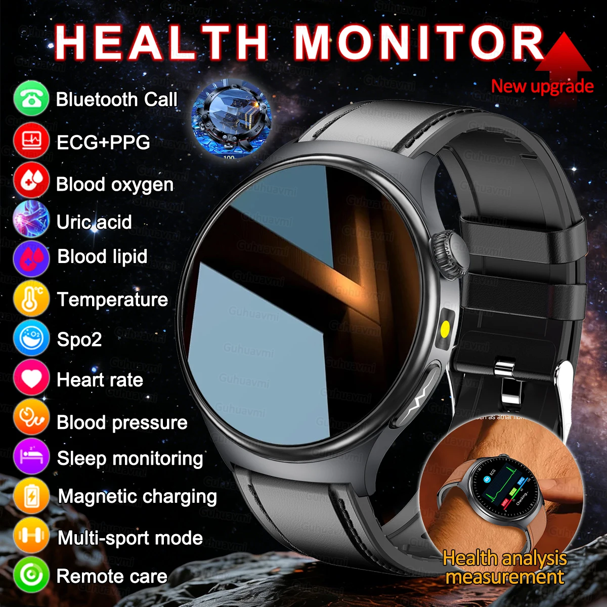 

ECG Smart Watch Men Women Micro-physical examination ECG+PPG Blood oxygen Uric Acid Blood Pressure Sapphire Smartwatch Men 2026