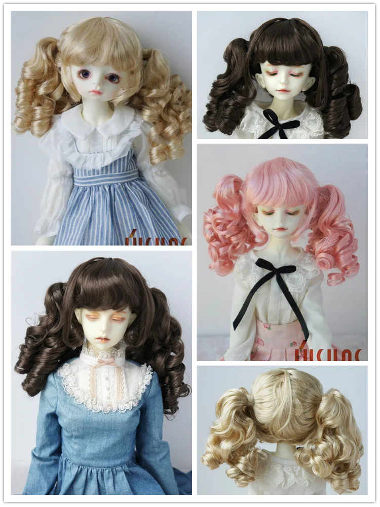 JD308 1/6 1/4 1/3 Double Curly pony BJD wigs For size 6-7inch 7-8 inch 8-9inch Fashion YOSD MSD SD synthetic mohair doll wigs