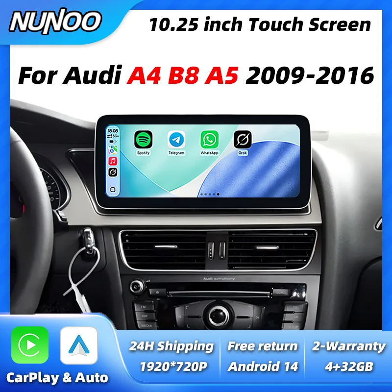 Image of 10,25 Zoll Android 14 Auto Wireless Carplay Touchscreen für Audi A4 B8 A5 S4 RS5 2008-2016 Radio Multimedia Navigation 1920*720 Auflösung