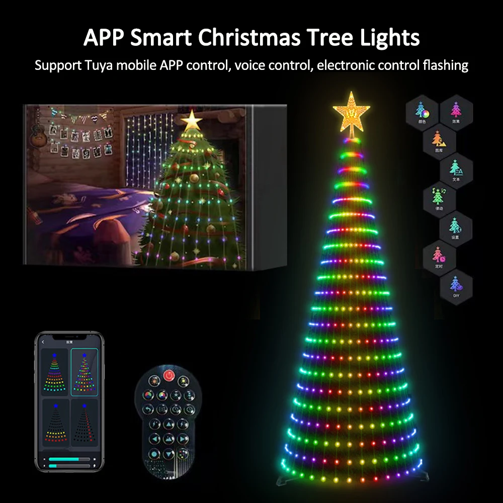 Imagem -02 - Inteligente Árvore de Natal Toppers Luzes Multicolor Fada Led Star String Cachoeira Xmas App Bluetooth Home Quintal Faça Você Mesmo Ativado