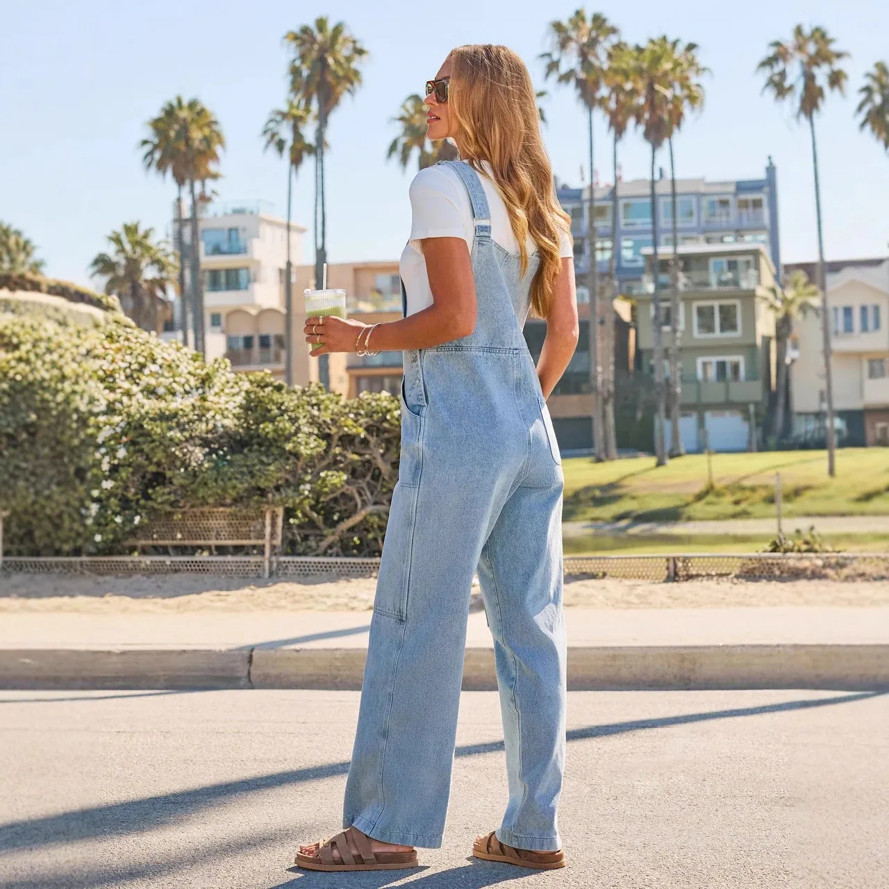 Strap Wide Leg Pants Full Length with High Waist Edgy Street American and European Style Sleeveless Pocket Women Jumpsuit