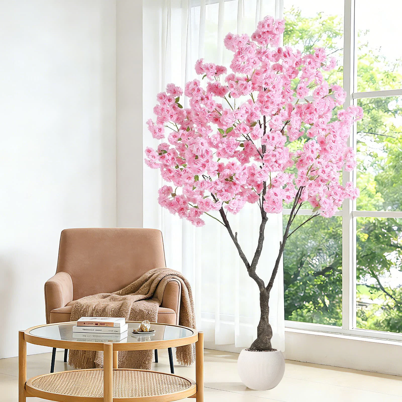150cm 180cm 210cm Künstlicher Kirschblütenbaum, Kunstseidenblumenpflanze für Innenräume, Künstliche Pflanze im Topf mit Realistischen Blüten, UV-geschützt für Eingangsbereich, Büro und Zuhause