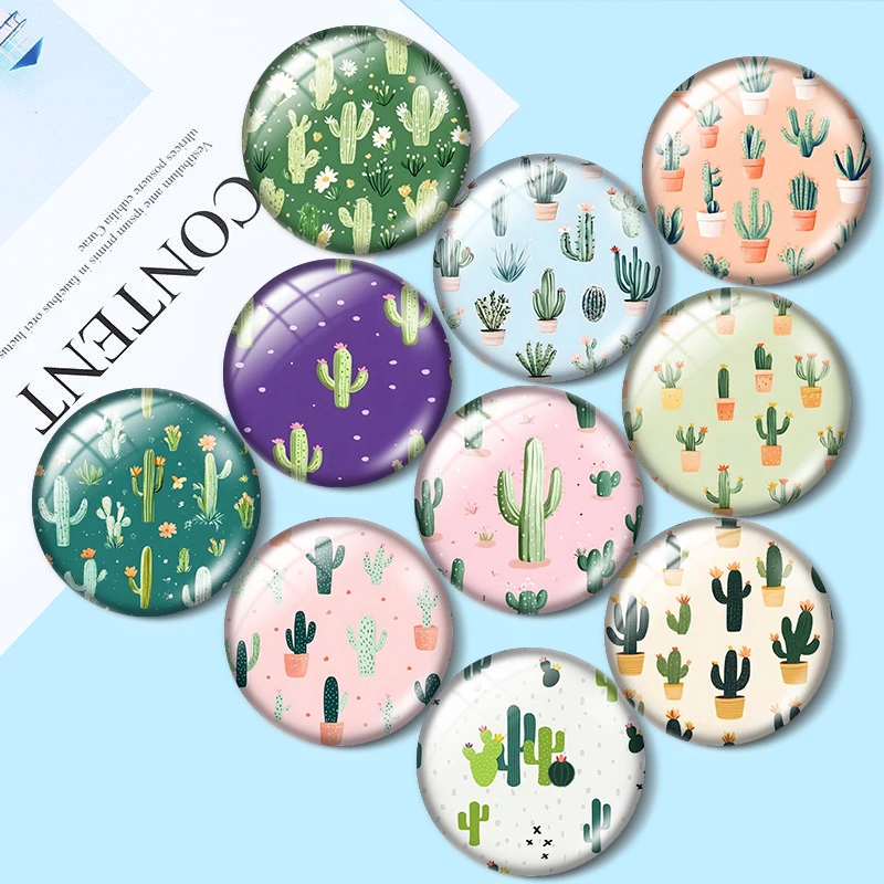 

Cartoon cactus pattern 10pcs 12mm/18mm/20mm/25mm Round photo glass cabochon demo flat back Making findings