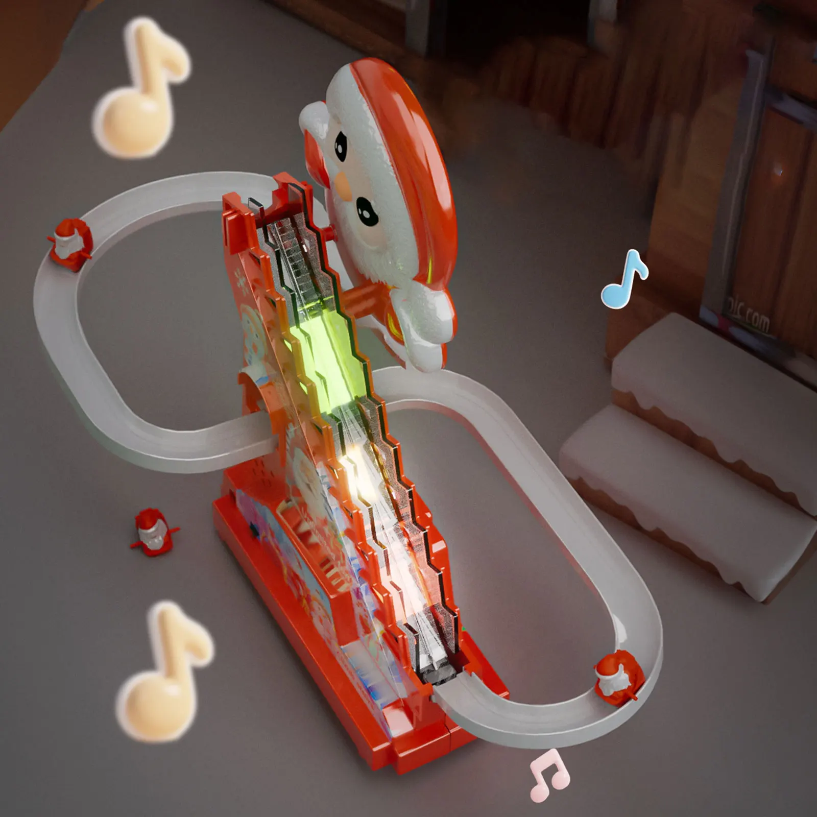 รถไฟเป็ดขึ้นบันได รถของเล่นรางไฟฟ้า ตัวต่อเสริมพัฒนาการ รถไฟฟ้าของเล่นมีไฟและเสียง สำหรับเด็ก ของขวัญวันเกิด