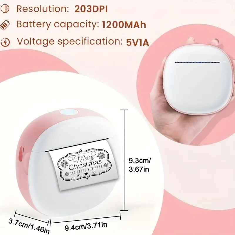 Portable Thermal Label Maker, Wireless Mini Printer, 203dpi HD Printing, Notes/Receipts/Journaling, DIY Craft Inspiration