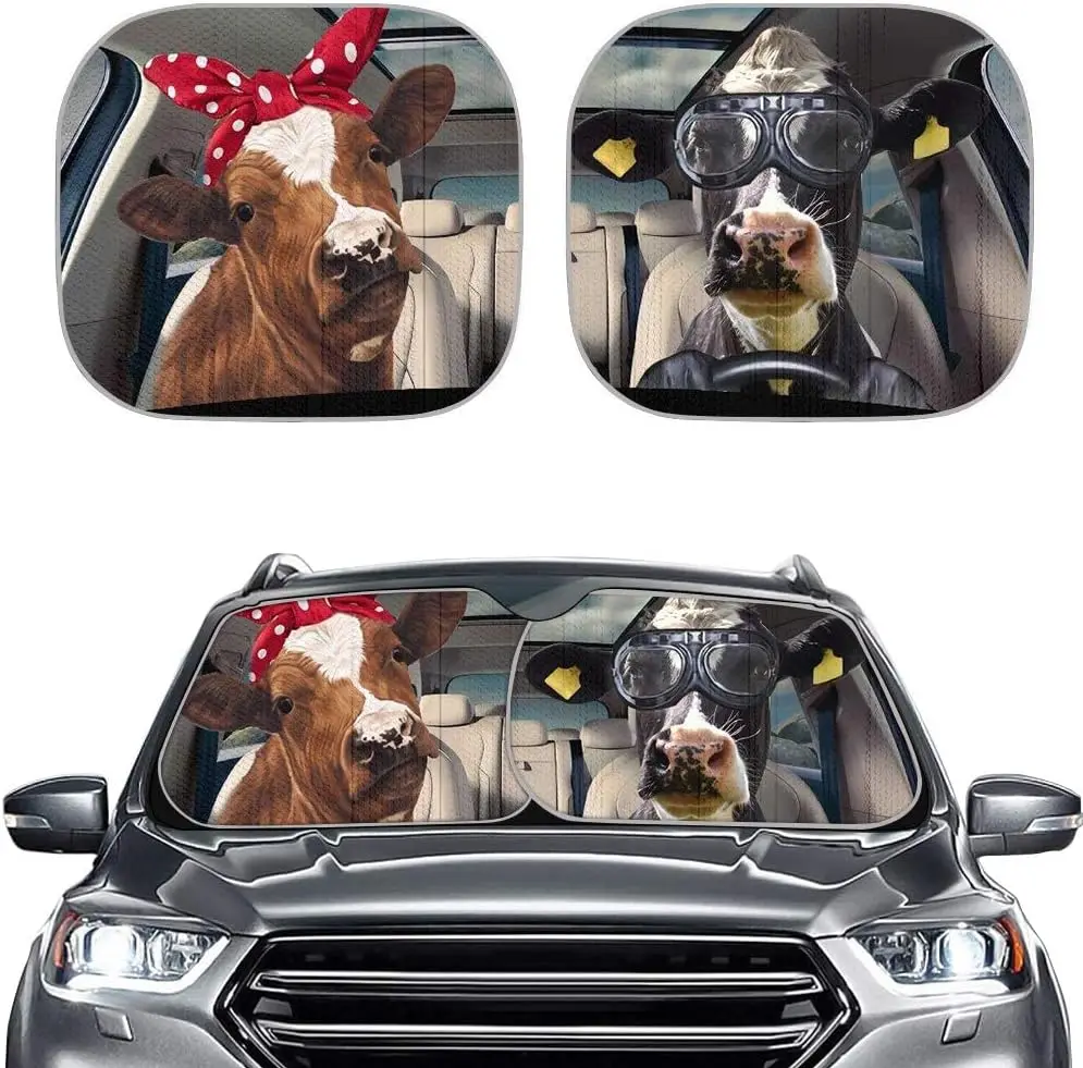 

Animal Cow Driver Funny Design Auto Sun Shade,Car Front Window Sunshade Windshield Sun Visor,Blocks Sun UV Ray Glare-2 Packs