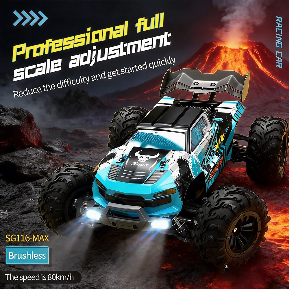 ZNLYRION Coche RC 4WD SG116MAX PRO 1:16 Sin Escobillas 80KM/H Camioneta Monstruo Todoterreno de Alta Velocidad con Control Remoto de 2.4GHz y Luz LED para Niños y Adultos