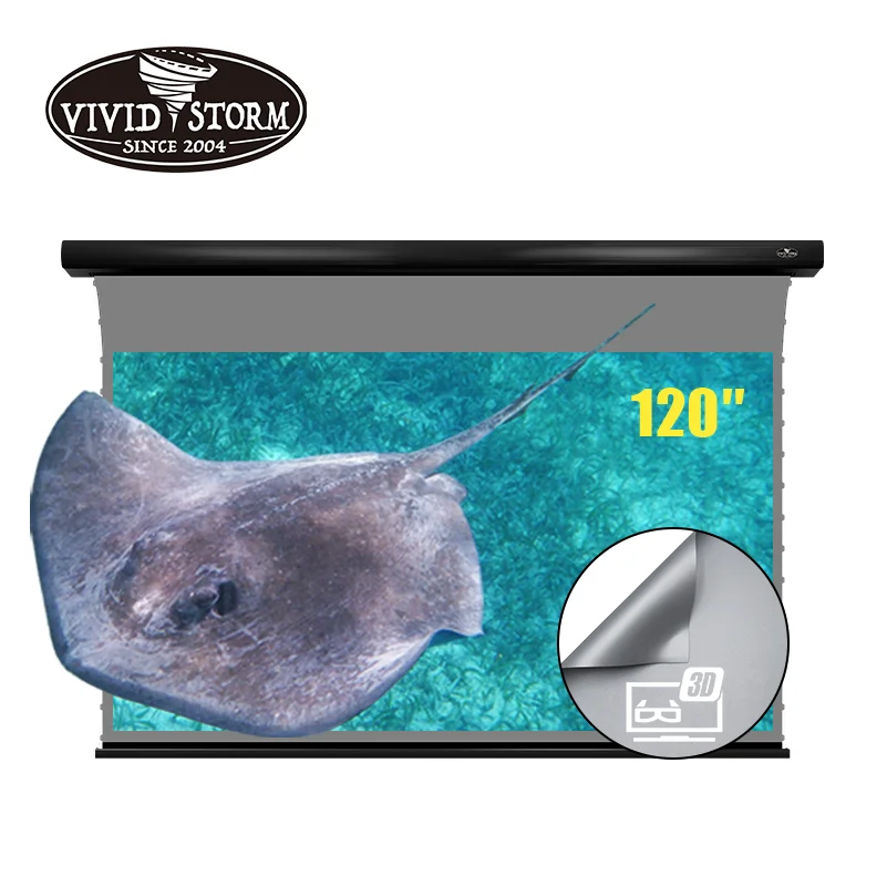 

VIVIDSTORM 120 inch Slimline Electric Tab-tensioned pull down 3D obsidian ambient light rejecting screen material for projector