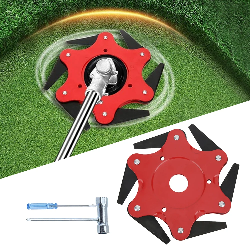 

1Pack 6 Steel Razors Trimmer Head Reversible Weed Eater Blades Metal Mn65 Brush Cutter with 2 Parts Kit for String Trimmers