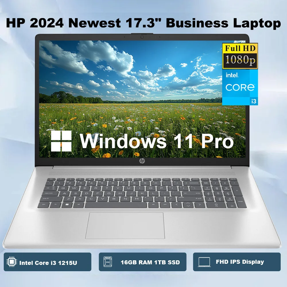 Новейший деловой ноутбук HP 2024 17,3, FHD IPS ноутбук, Intel Core i3 1215U,16 ГБ ОЗУ 1 ТБ SSD,Intel UHD Graphics,Windows 11 Pro