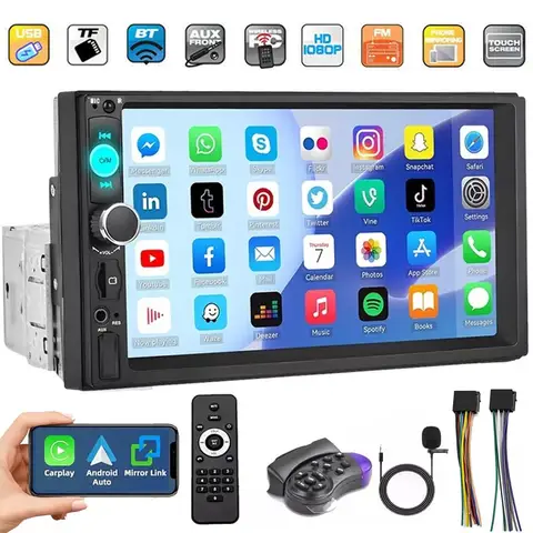 7" Single DIN Touch Screen Car Stereo Wireless Apple CarPlay Android Auto Bluetooth FM Radio USB AUX Phone Mirror Link 1080P