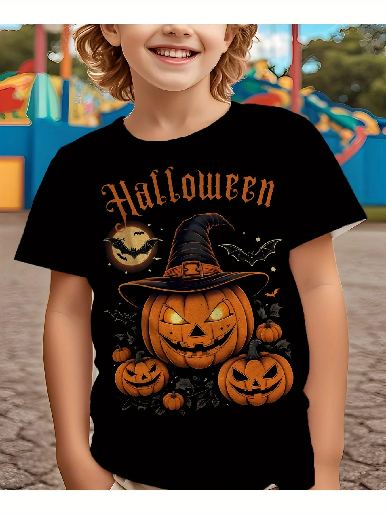 Kinderkleidung Halloween Kürbis Monster Grafik T-Shirt Jungen Casual Kurzarm T-Shirt Halloween Geschenk für Kinderkleidung 2-14 Jahre