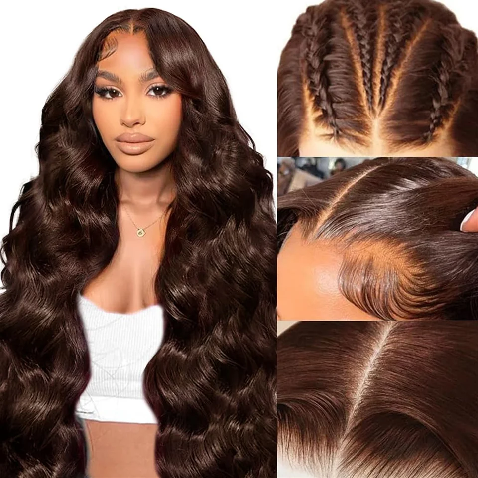 13x6 براون الجسم موجة الدانتيل الجبهة خصلات الشعر المستعار الإنسان قبل قطعها الشوكولاته اللون 30 بوصة 13x4 براون الجسم موجة باروكة من شعر طبيعي Density200