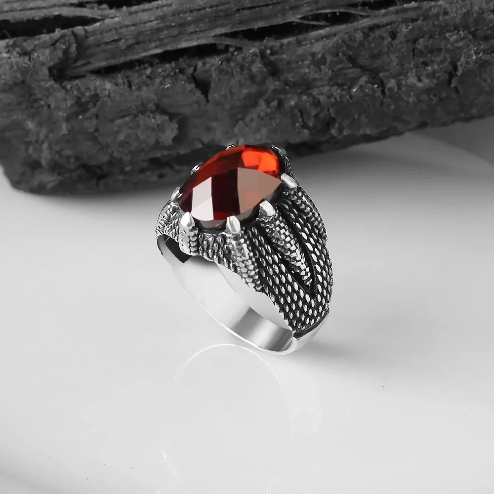 Real 925 Sterling Silver Natural Stone Claw Model Ring For Men Zircon Agate Gemstone Jewelry Fashion Vintage Gift Male Accessory