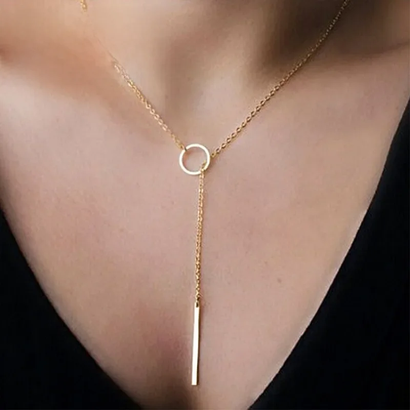 NK547 Punk damska biżuteria minimalistyczny Tiny Dainty Collier unikalny okrągły okrąg wisiorek w kształcie paska krótki naszyjnik na obojczyk dla dziewczyny łańcuszek — zdjęcie 2