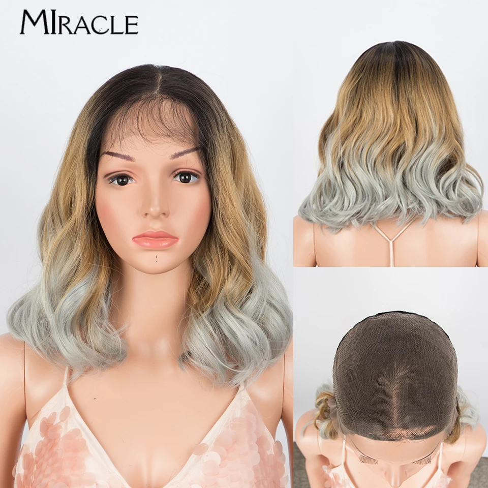 

MIRACLE 13X7 Short Bob Wig for Women 12 Inch Loose Wave Synthetic Lace Front Wig Cosplay Wigs Daily Wear Wavy Fake Hair