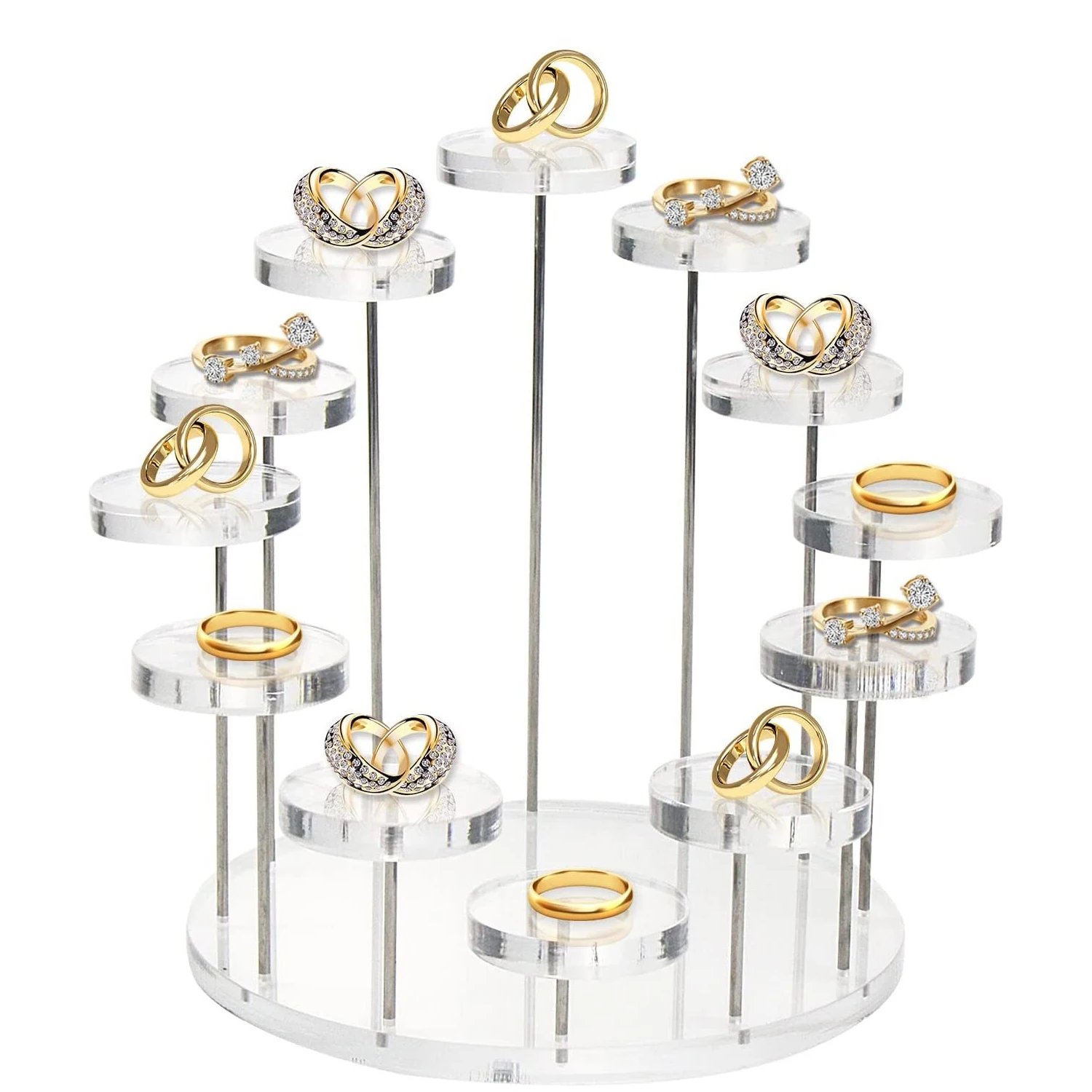 

Round Acrylic Jewelry Display Riser Stand，Clear Acrylic Display Tower for Watch,Jewelry,Ring,Earrings,Mini Figurines，Dessert