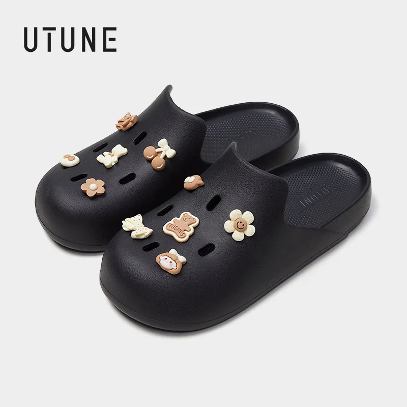 UTUNE-Women's Summer Sandals, Lightweight Casual Shoes, Garden Slippers, Flat Beach Sandals, Cartoon DIY Decorations Shoes