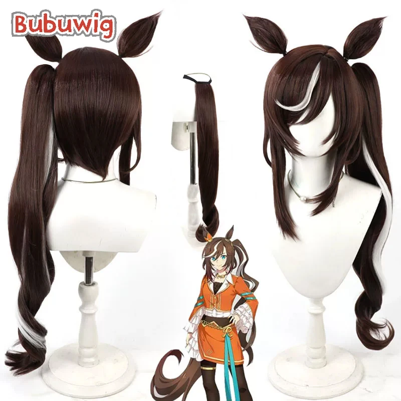 

Синтетические парики Bubuwig Royal Hope для косплея Uma musume: Pretty Derby Royal Hope, коричневый парик с белым хвостиком, термостойкий.