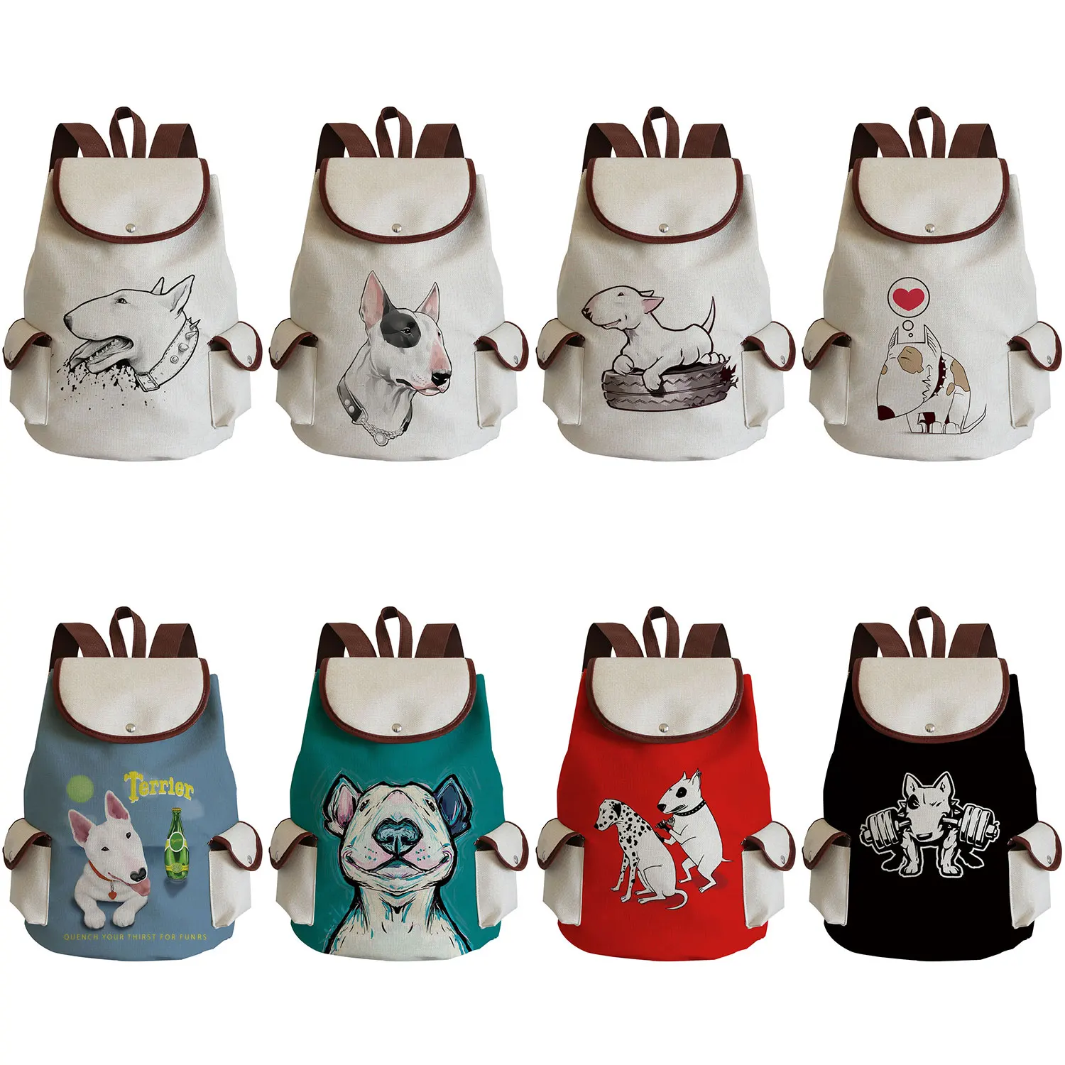 Custom Color Painting Funny Bull Terrier Dog Print Women Backpack Ladies Casual Linen School Portable Traveling Outdoors Packs